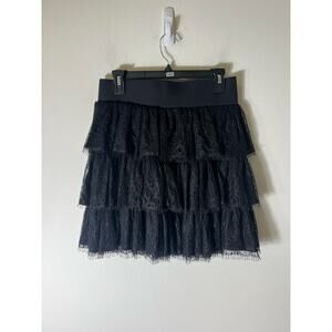 Black Tiered Lace Midi Skirt